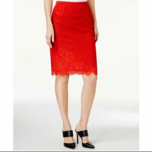 CECE red‎ scalloped hem lace pencil skirt size 2